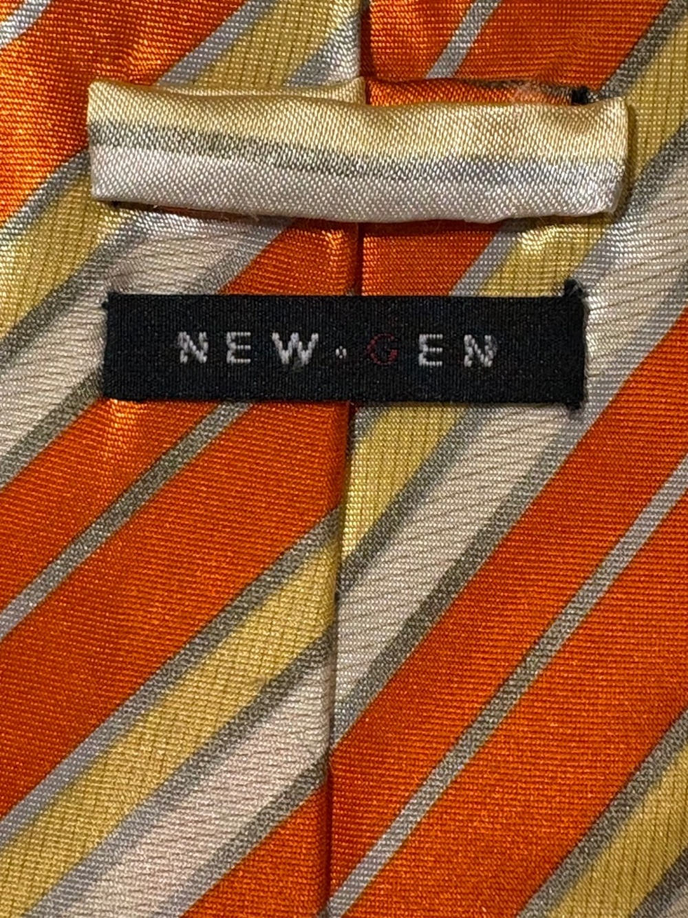 New Gen Orange Silver Yellow Striped Necktie XL 4" Wide 62" Long